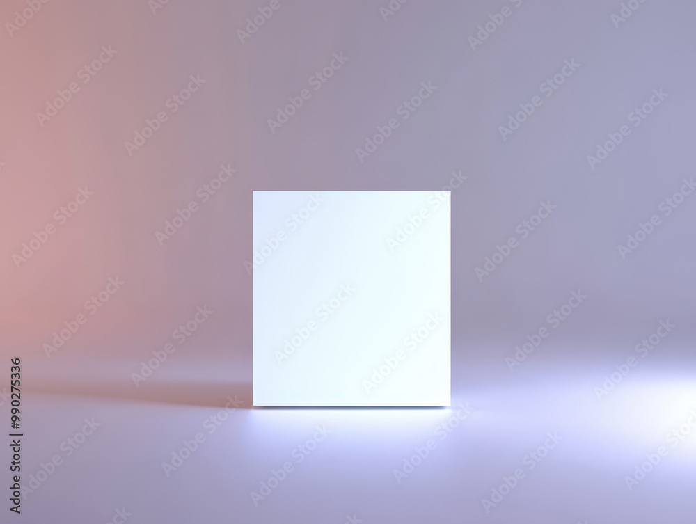 Poster Illuminated white cube on purple-pink gradient background.