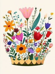 A colorful bouquet of flowers is depicted in a painting