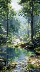 Serene Forest Stream: Tranquil Nature Photography