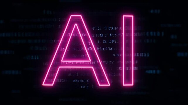 Letters AI artificial intelligence, ionic letters on the background of the program code