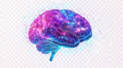 AI brain cut out. Colorful ai brain illustration on transparent background
