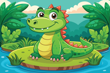 Fototapeta premium crocodile illustration, green dragon cartoon