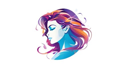 Stylized artistic portrait of a woman with flowing pink and purple hair