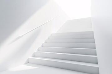 white staircase with railing in modern minimalist interior - clean, simple design, abstract architecture, upward movement, success, hope, aspiration