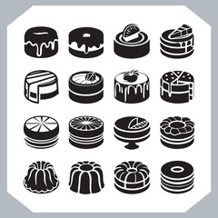 Set of cake silhouette, symbol of the cake holiday, birthday, anniversary, wedding, festive, Birthday cake icons set silhouette vector in white background