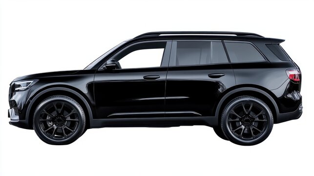 black SUV car isolated on a transparent or a white background, cut out, PNG