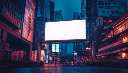 Large illuminated billboard in a bustling city at night, waiting for advertisements to light up the urban landscape.