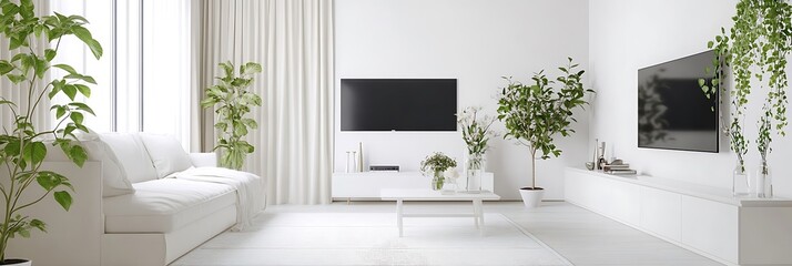 White Living Room with Plants and Vase