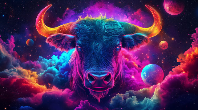 A taurus zodiac sign, space background