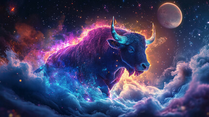 A taurus zodiac sign, space background