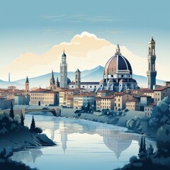 Naklejka premium Artistic Representation of Florence’s Cultural Heritage in a Minimalistic Illustration