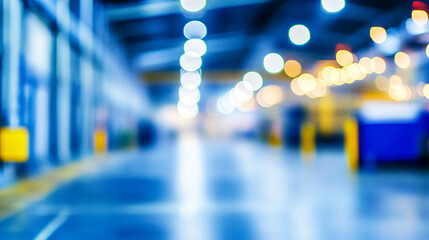 blurred business background featuring a warehouse setting conveys a sense of movement and dynamism. This image symbolizes the fast-paced nature of commerce, flexibility, and the merging of technology 