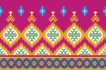 Colorful of Ikat pattern, Thai art design, Ikat Ornament style, Ikat Print. Abstract geometric seamless pattern background traditional ethic for clothing, fabric, textile, fashion.