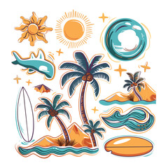 Obraz premium Summer beach t shirt vector, Summer slogan with beach illustration, Summer, Aloha surf typography for t-shirt print , beach vector print 
