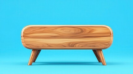 Mid-century wooden TV stand, smooth walnut finish, tapered legs, minimalist interior, 3D illustration