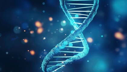 Blue glowing DNA strand with light and particles. Suitable for scientific presentations, biotechnology concepts, and genetics research visuals. Generative AI