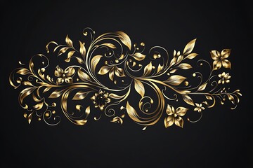 3d rendering. Golden stylized flowers, delicate shiny curls, paisley element. Decorative corner, pattern.