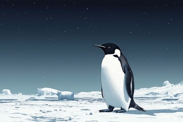 Obraz premium Solitary Penguin Under a Starry Sky