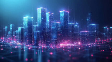 Fototapeta premium modern business background banner showcasing sleek office buildings against a clear sky, symbolizing growth, opportunity, and the dynamic nature of corporate environments