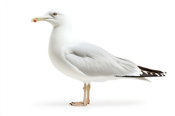 Fototapeta premium Isolated on a white backdrop, a natural white seagull. Generative Ai