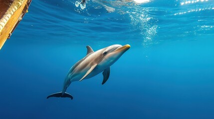 Obraz premium Graceful Dolphin Swimming in Clear Blue Ocean Water