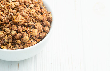 Homemade grain granola . Healthy energy eating . Top view