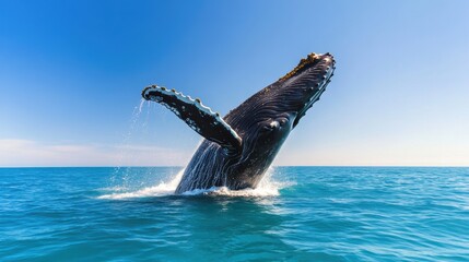 Fototapeta premium Majestic Whale Breaching in Tranquil Ocean Waters