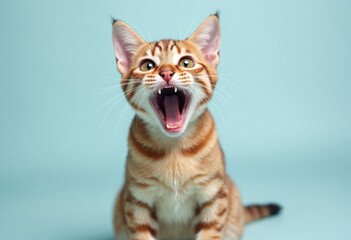Obraz premium Angry and surprised cat isolated on background with a funny and excited expression