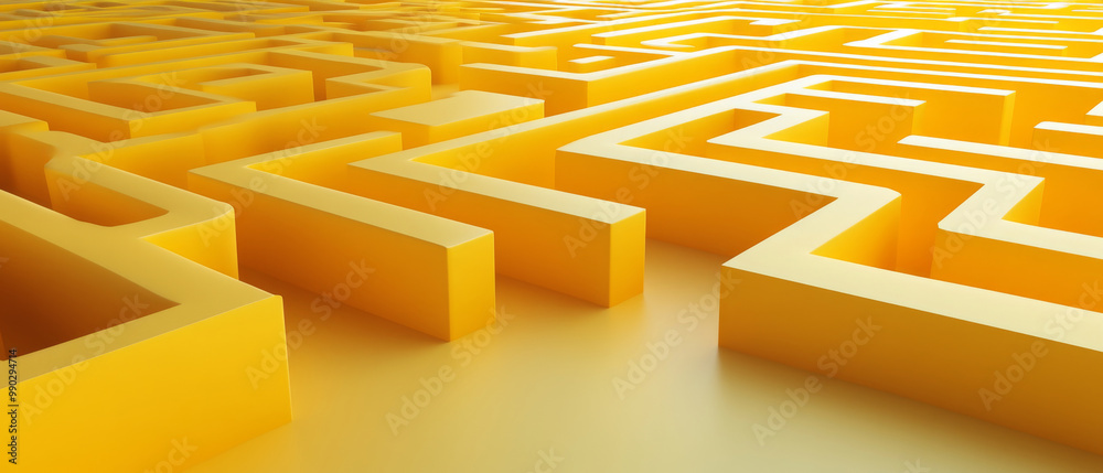 Poster this vibrant yellow maze features bold three-dimensional walls creating a complex network of pathway