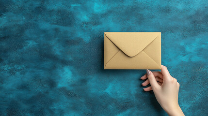 businesswoman's hand holds an open envelope, symbolizing communication and opportunity. The image conveys professionalism, readiness for new ventures, and the importance of networking in business