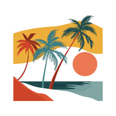 Naklejka premium Summer beach t shirt vector, Summer slogan with beach illustration, Summer, Aloha surf typography for t-shirt print , beach vector print 