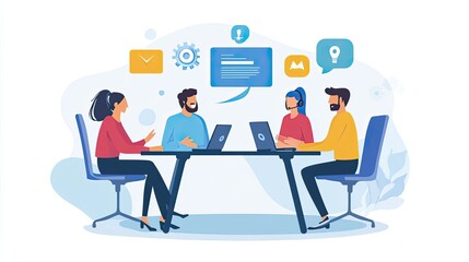 Four People Working on Laptops at a Table