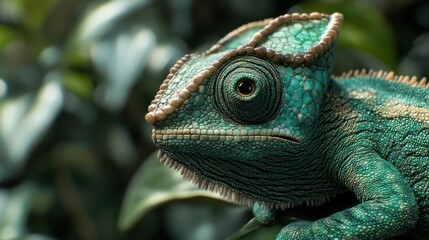 Fototapeta premium Green colored chameleon close up. Generative AI.