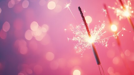 Sparklers burning on a pink background. A festive and celebratory image perfect for holidays, parties, and events.