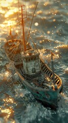Old Fishing Boat at Sunset - A Tranquil Scene on the Ocean