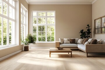 Minimalist Livingroom with Natural Light and Wooden Table