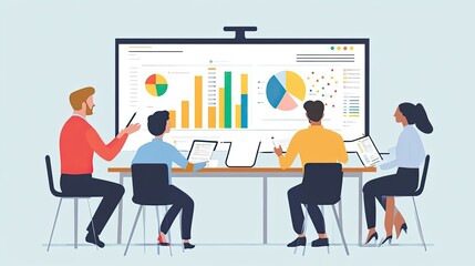 Business Team Analyzing Data on a Large Screen