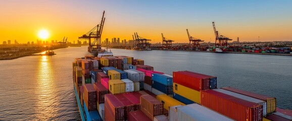 Cargo Ship Docked At Port With Colorful Containers