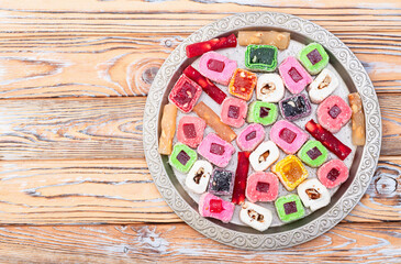Turkish delight candy . Rahat lokum photography