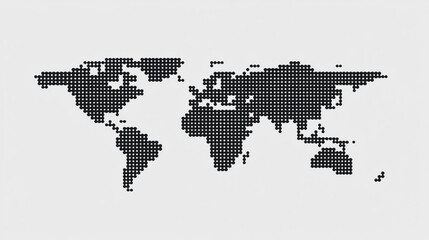 digitally illustrated world map composed of dotted lines, symbolizing global connections, diversity, and chaos. Abstract shapes convey a sense of disorder, representing dynamic change and global uncer