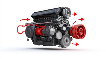 Detailed View of Modern Engine with Red Highlights