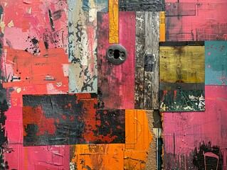 Abstract Collage Painting: Vibrant Colors and Textures