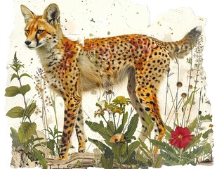 Obraz premium Cheetah in a Floral Collage: A Stunning Wildlife Art Print