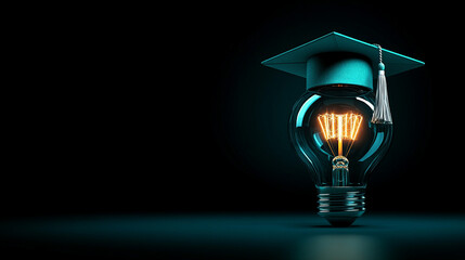 glowing light bulb topped with a graduation cap symbolizes the fusion of knowledge, innovation, and bright ideas. Perfect for themes of education, learning, and intellectual achievement