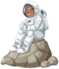 Young Astronaut Sitting on Rock