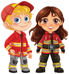 Cartoon Firefighters in Uniform