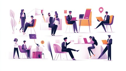 Metaphor Business success abstract concept illustration set. Teamwork marketing illustrations. Collection scenes with men and women taking part in business activities. Modern trendy flat style