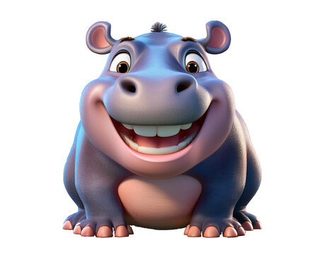 recommend clip art: 3D cartoon image of a fat hippopotamus on a white background, Generative AI