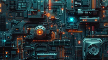 Fototapeta premium Futuristic sci fi photorealistic seamless texture with vibrant cybernetic design for modeling