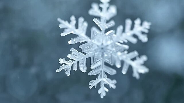 This display highlights the extraordinary beauty of a single snowflake as it clings to a dark background, showcasing its unique structure and design